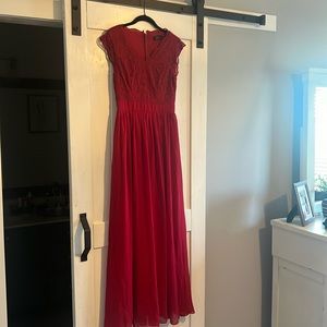 Formal Maroon Dress with Lace Top